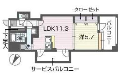 グルービー渡辺通(1LDK/3階)の間取り写真