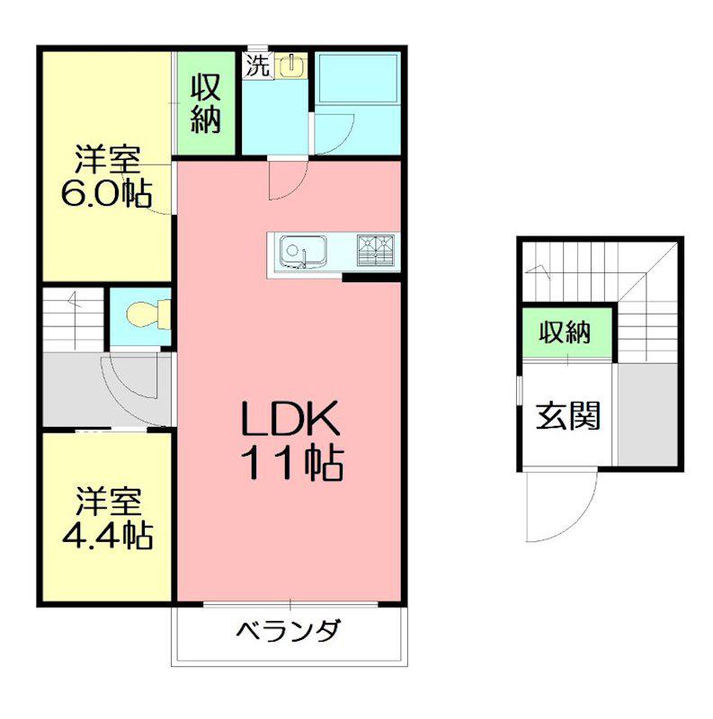ミストラル A棟(2LDK/2階)の間取り写真