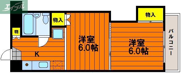 オークタウンマンション(2K/2階)の間取り写真