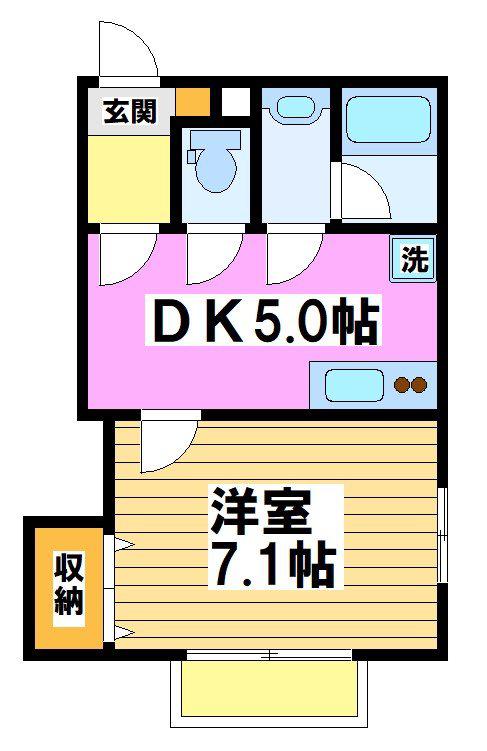 ルミエール喜多見(1DK/2階)の間取り写真