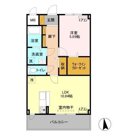 パルムひたち野(1LDK/2階)の間取り写真