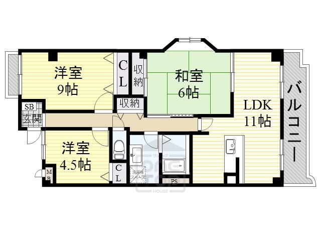 シェリール河崎2(3LDK/4階)の間取り写真