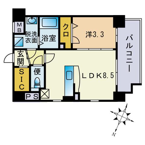 リブライト天神(1LDK/8階)の間取り写真