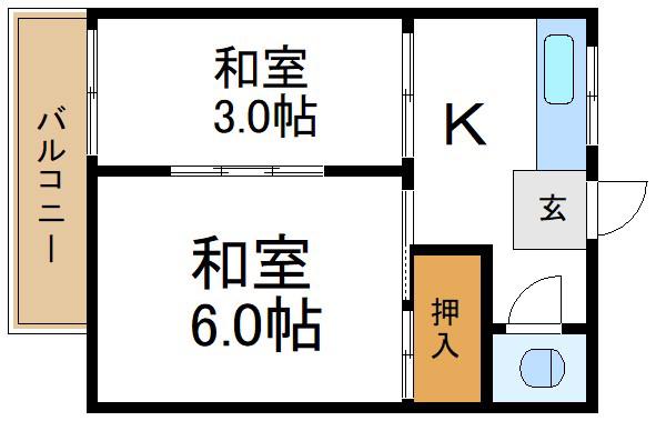 相原荘(2K/2階)の間取り写真