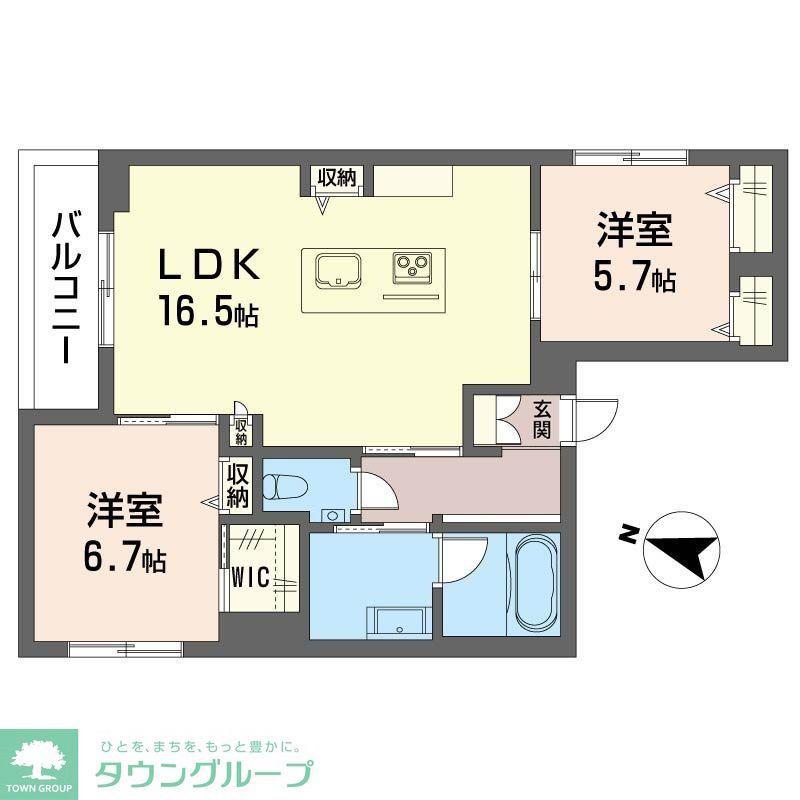 西武多摩川線 多磨駅 徒歩4分 3階建 築1年(2LDK/3階)の間取り写真