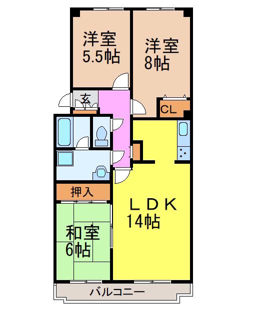 大藤ハイツ(3LDK/2階)の間取り写真