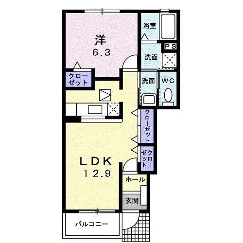 ユリシス1番館(1LDK/1階)の間取り写真
