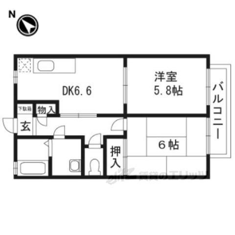 フレール・メゾン A棟(2DK/2階)の間取り写真