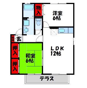 プレジデント鷹見 A棟(2LDK/1階)の間取り写真