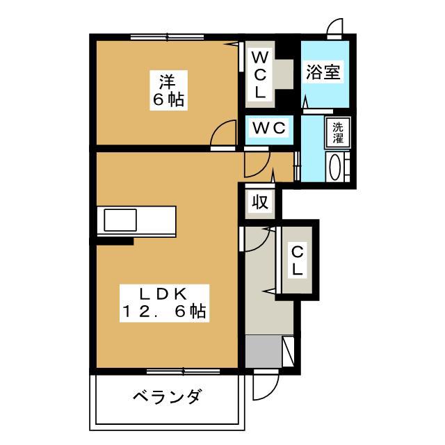 ガーデンハウス朝日山 A棟(1LDK/1階)の間取り写真