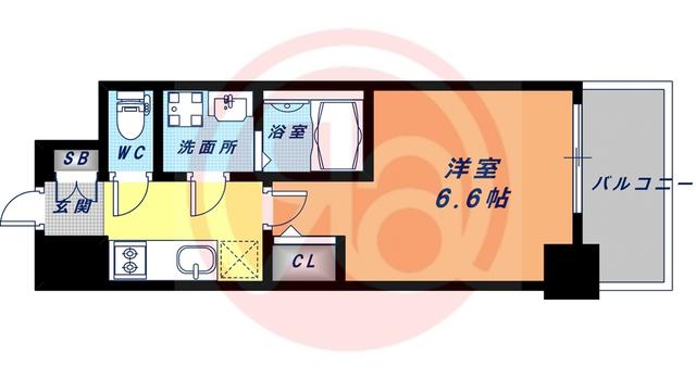 エスリード大阪上本町グリーズ(1K/13階)の間取り写真