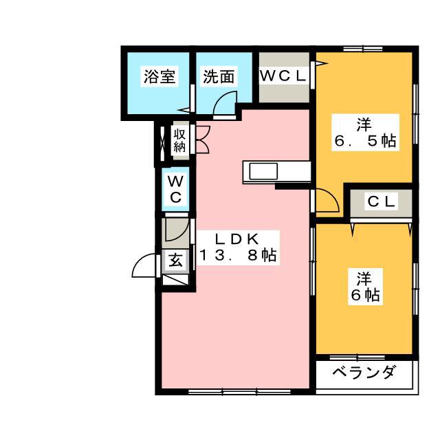 プランドール富士B(2LDK/2階)の間取り写真