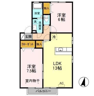 フローラB(2LDK/2階)の間取り写真