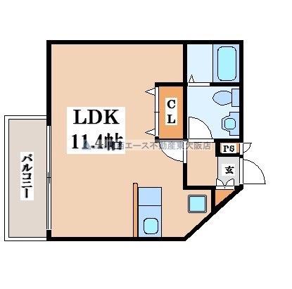 アルテハイム東大阪(1K/2階)の間取り写真