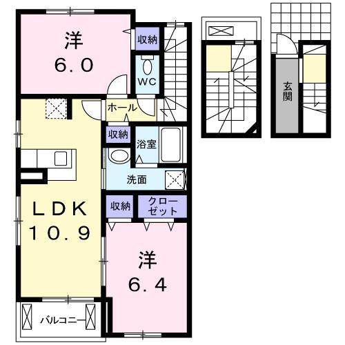 キュアローズガーデン(2LDK/3階)の間取り写真