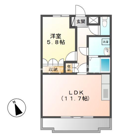 プランドール永瀬(1LDK/1階)の間取り写真