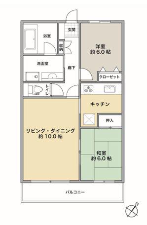 東急ドエルアルス上永谷(2LDK/2階)の間取り写真