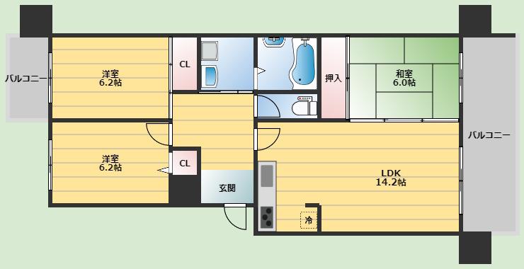 グリーンビュー少路(3LDK/3階)の間取り写真