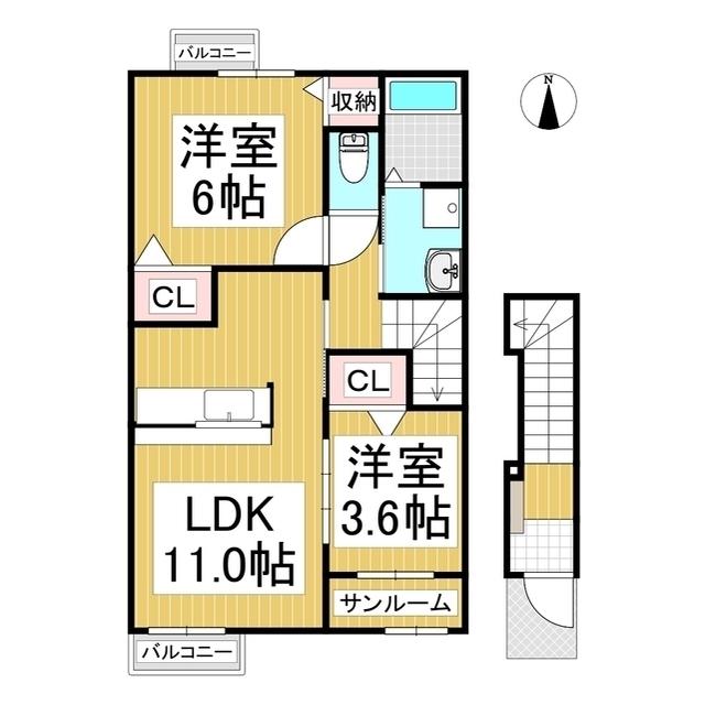 FINE桜II(2LDK/2階)の間取り写真