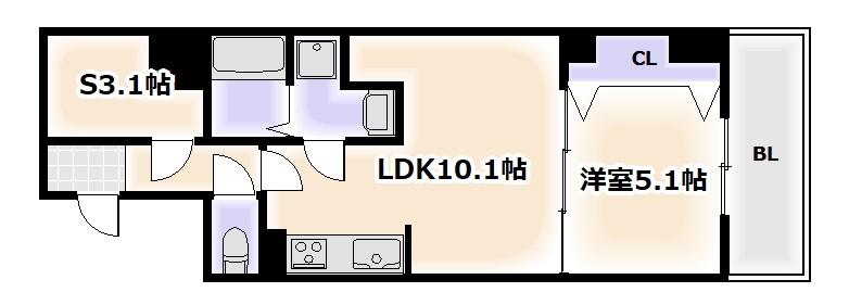 ネオ・ツリー・レジデンス難波(1SLDK/2階)の間取り写真