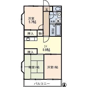 エルドヴェールII(3DK/1階)の間取り写真