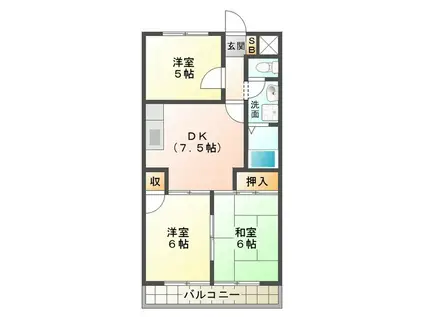 スカイハイツ瀬古(3DK/7階)の間取り写真