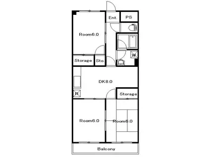 パティオ古舘B(3DK/4階)の間取り写真