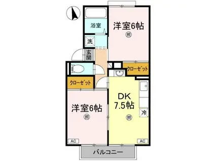 ウエストハイツ屋島(2DK/2階)の間取り写真