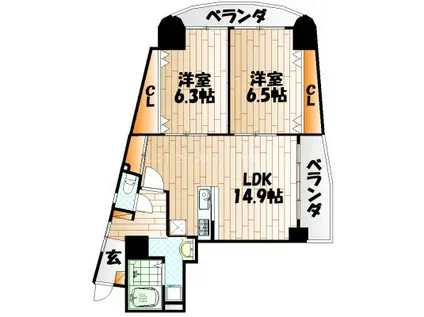 フェルト716(2LDK/7階)の間取り写真