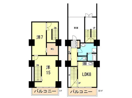 新神戸フラッツ(2LDK/B1階)の間取り写真