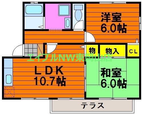 フォブール東川原G(2LDK/2階)の間取り写真