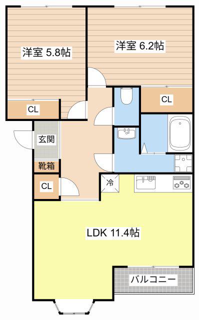 ジョイフルメゾン(2LDK/2階)の間取り写真