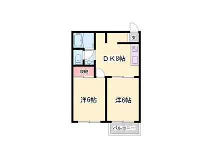 エスポア・アルシェB棟(2DK/1階)の間取り写真