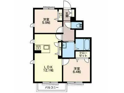 ヴィラ・リリー(2LDK/1階)の間取り写真