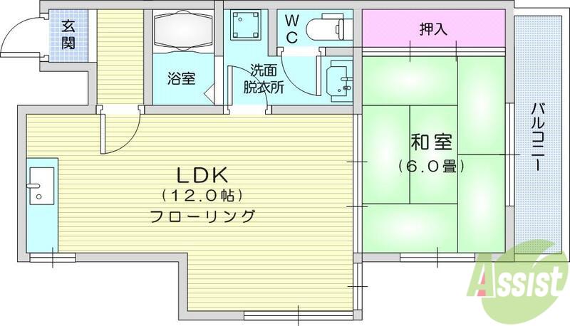 ラバレー富沢(1LDK/4階)の間取り写真