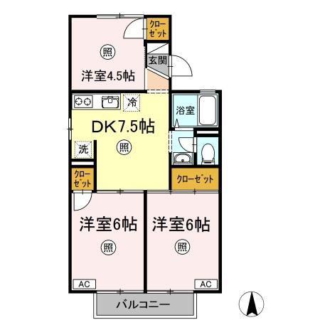 ドミール平野B棟(3DK/2階)の間取り写真