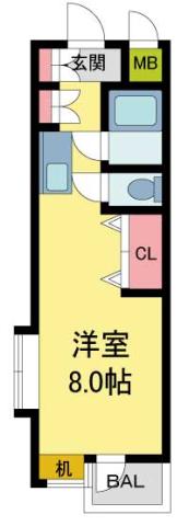シティコア夙川(1K/4階)の間取り写真