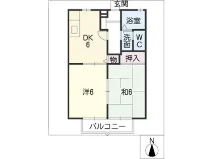 ビーラインまほろば(2DK/1階)の間取り写真