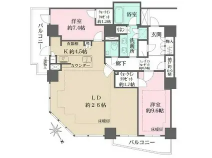 ザ・パークハウス三田ガーデン タワー棟ザ・パークハウスミタガーデン(2LDK/21階)の間取り写真