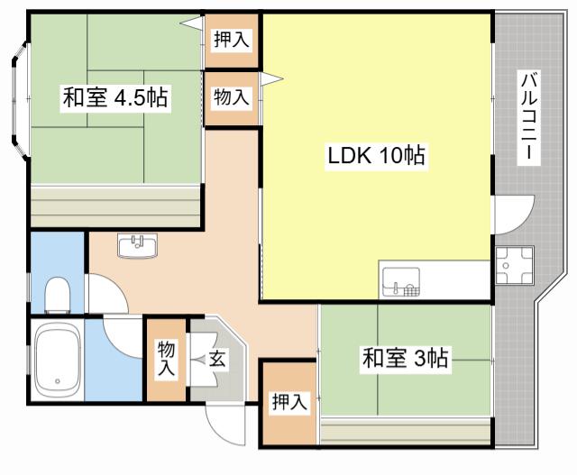 第一辻ハイツ(2LDK/1階)の間取り写真