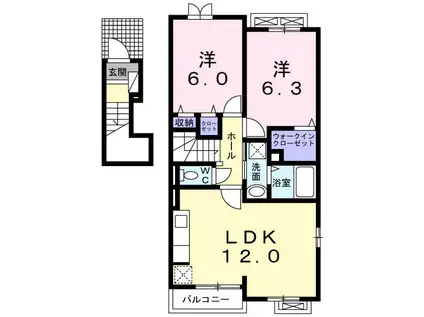 アンソレイユ(2LDK/2階)の間取り写真