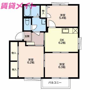 ルーラルグリーンA棟(3DK/2階)の間取り写真