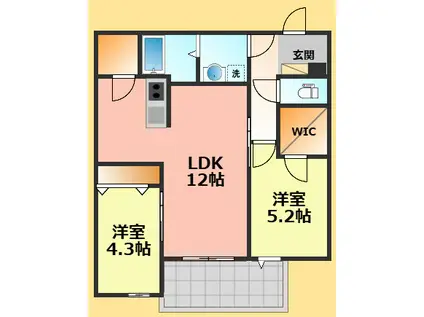 ジーメゾン清須エルシア(2LDK/2階)の間取り写真