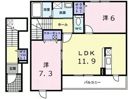 グラース プラシード(2LDK/2階)の間取り写真