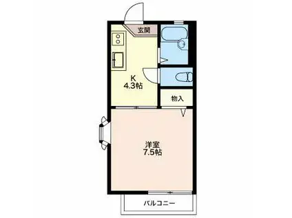 シングルハウスY(1K/1階)の間取り写真