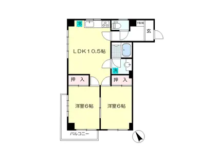 ミスノビル(2LDK/2階)の間取り写真