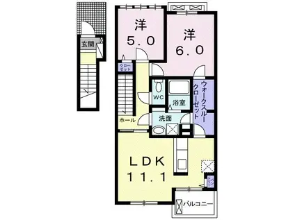 ベルリュミエールIII(2LDK/2階)の間取り写真