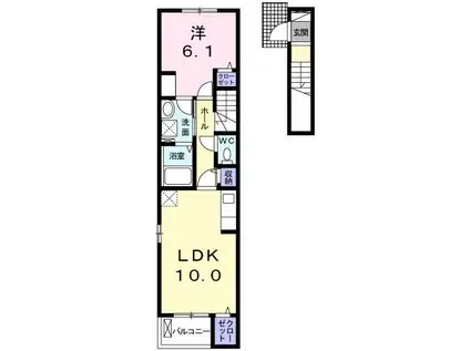 リジエール・ウエスト(1LDK/2階)の間取り写真