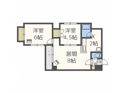 セントポーリア弐番館(2LDK/6階)の間取り写真