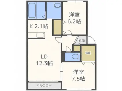 シャンボヌールN(2LDK/2階)の間取り写真